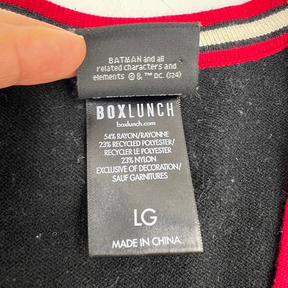 Boxlunch Harley Quinn Varsity Patch Knit Cardigan Black - Picture 4 of 8